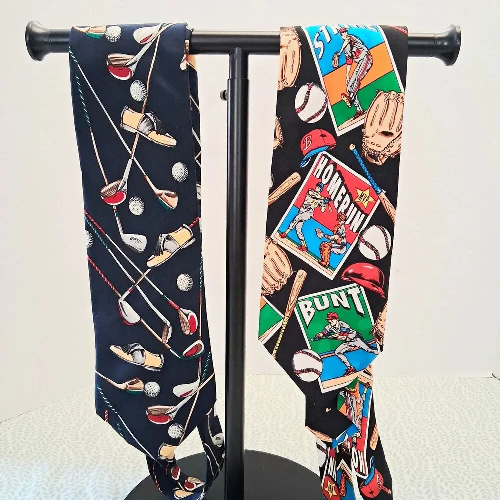 Vintage Novelty Silk Tie Lot Sports Themed Golf Baseball 4x57